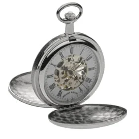 Mount Royal Chrome Plated Polished Twin Lid Skeleton Pocket Watch