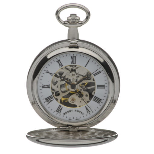 Mount Royal Chrome Plated Polished Twin Lid Skeleton Pocket Watch - Image 2