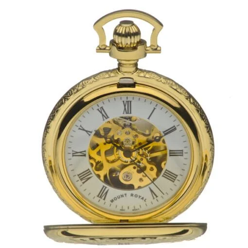 Mount Royal Twin Lidded Gold Plated Skeleton Dial Mechanical Pocket Watch - Image 2