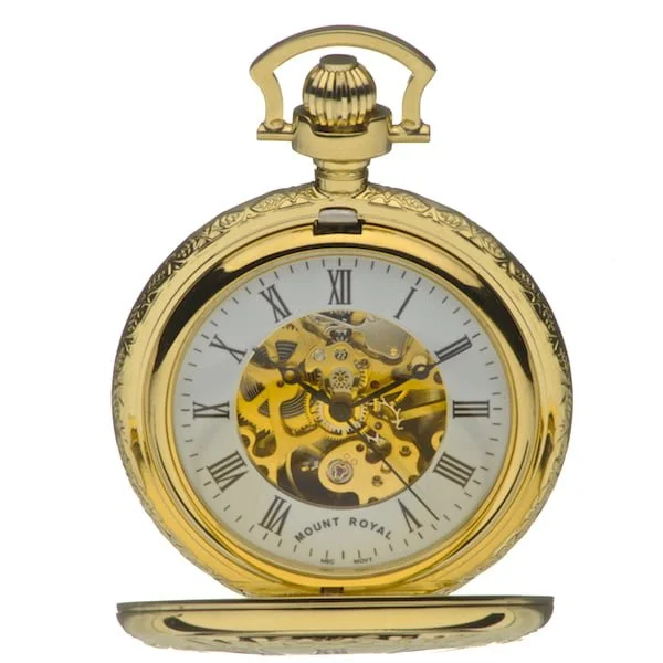 Mount Royal Twin Lidded Gold Plated Skeleton Dial Mechanical Pocket Watch - Image 2
