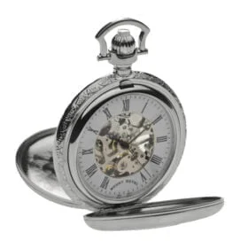 Mount Royal Twin Lidded Chrome Plated Skeleton Dial Mechanical Pocket Watch