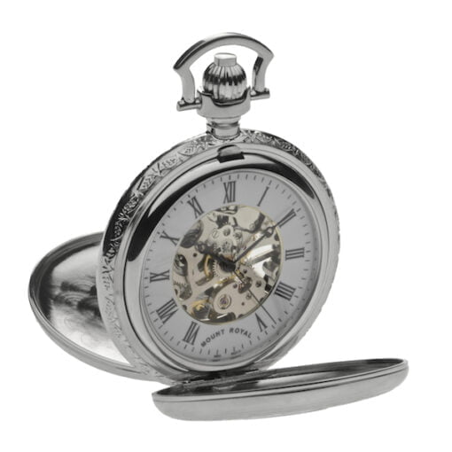 Mount Royal Twin Lidded Chrome Plated Skeleton Dial Mechanical Pocket Watch