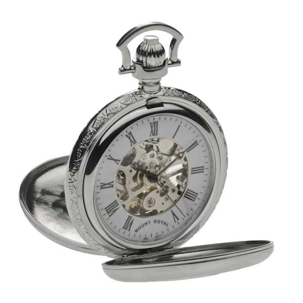 Mount Royal Twin Lidded Chrome Plated Skeleton Dial Mechanical Pocket Watch