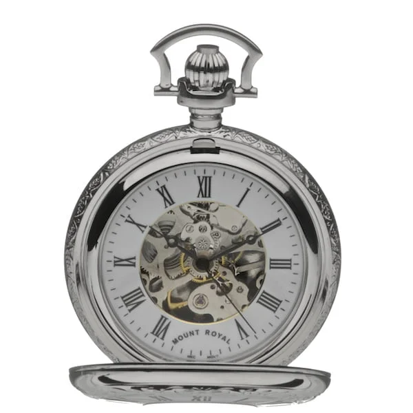Mount Royal Twin Lidded Chrome Plated Skeleton Dial Mechanical Pocket Watch - Image 2