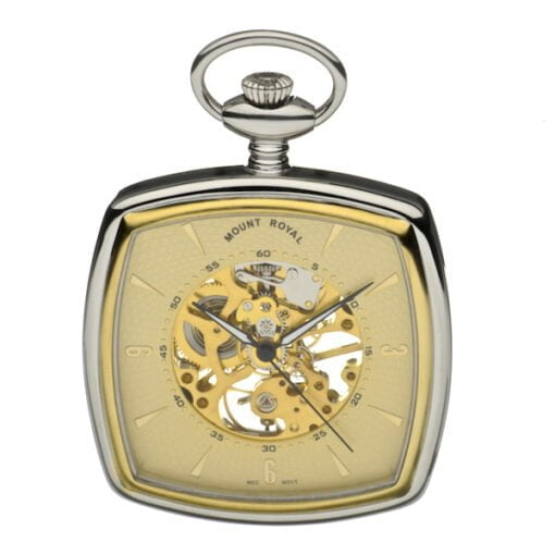 Mount Royal Two Tone Square Skeleton Pocket Watch