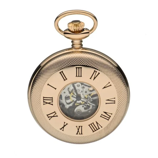 Mount Royal Rose Gold Plated Half Hunter Roman Numeral Mechanical Pocket Watch