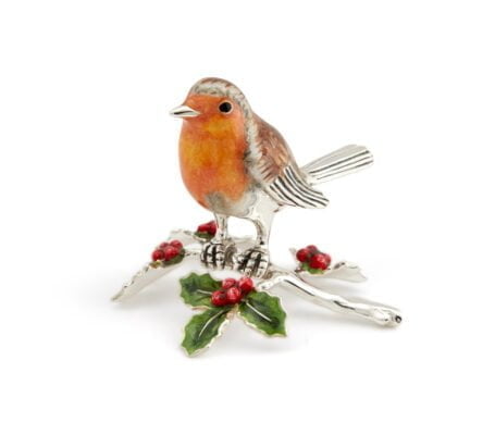 Saturno Sterling Silver with Enamel Robin with Holly