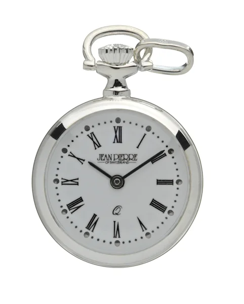 Jean Pierre Sterling Silver Round Open Face Ladies Pendant Watch
