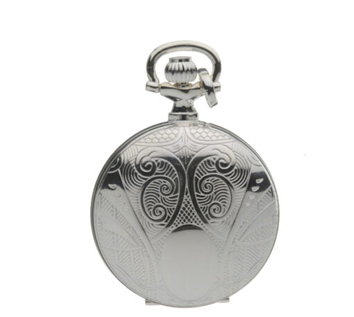 Jean Pierre Sterling Silver Full Hunter Embossed Ladies Pendant Watch