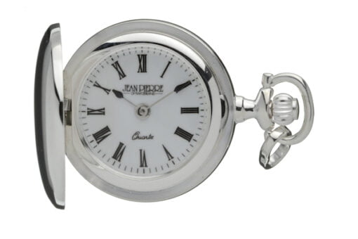 Jean Pierre Sterling Silver Polished Full Hunter Pendant Watch