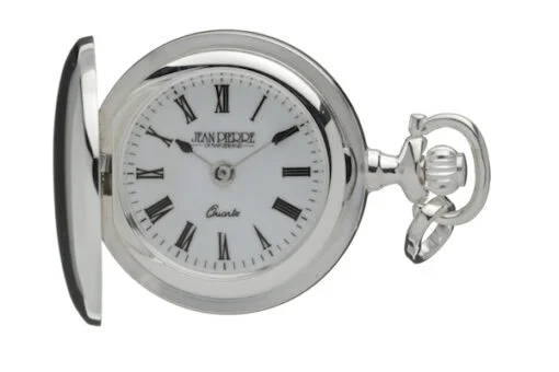 Jean Pierre Sterling Silver Polished Full Hunter Pendant Watch