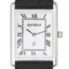 Jean Pierre Sterling Silver Rectangular Ladies Wrist Watch Black Leather Strap